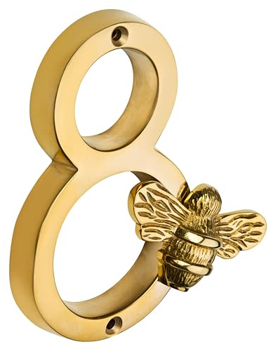 Brass bee Numeri civici con ape, finitura in ottone, da 0 a 9 - 10 cm