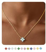 ZHESHY Goldkette Damen Halskette mit Geburtsstein Kleeblatt Anhänger Kette | 14K Vergoldete Gold,Wasserfest Verstellbare Goldene Kette für Frauen Freundin Mädche,Goldschmuck,Geburtstag Geschenk