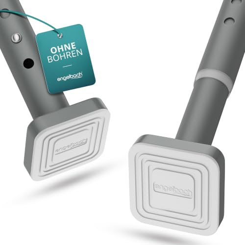 Engelbach® Gardinenstange ohne Bohren (Ø 32 mm) - Individuell anpassbare Teleskopstange - Massiver Kabonstahl für stabilen Halt, Vorhangstange, Duschvorhangstange, 260-310cm Grau