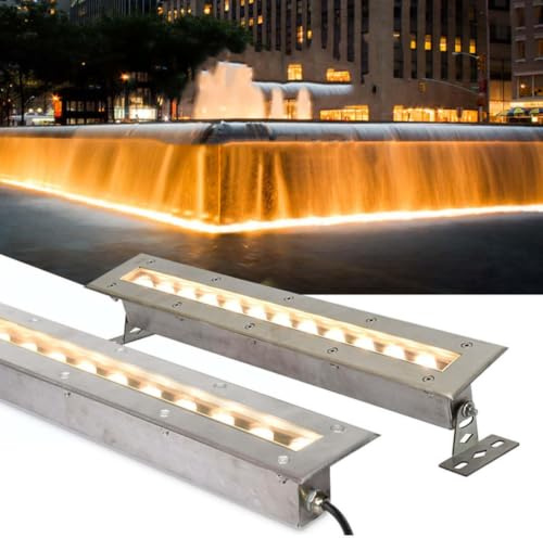 QICBYING Rektangulära landskapslampor - långa undervattensbelysning i rostfritt stål, 24 V nedsänkbara LED-spotlights för pool, RGB vattentät fontänlampa IP68 (vit, B-24 W (24 V))
