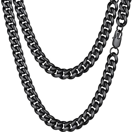 PROSTEEL Herren Halskette Edelstahl massiv Panzerkette Wasserfest Kette | Kubanische Gliederkette für Alltag/Party, Hip pop Halskette in Silber/Schwarz/Gold，4.8/6/10/14mm Breite Kettelänge 46-76cm