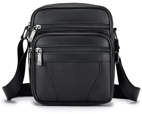 BAGZY - Bolso bandolera para hombre, de piel Veritable, pequeño bandolera, para hombre, bolso, bandolera, bolsos, negocios, mochilas, usadas, traves, bolsas de mano, viaje, Negro 103, 19 x 23 x 8 cm,