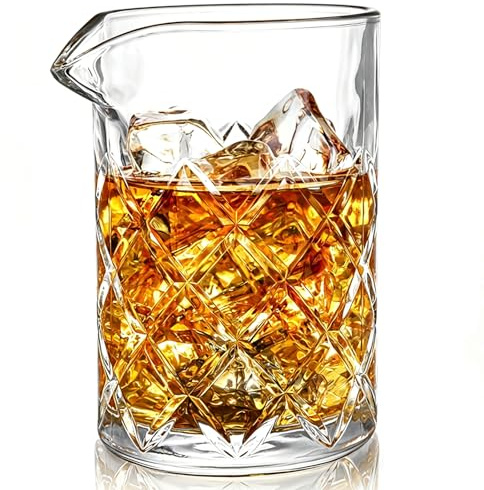 Tebery Seamless Crystal Cocktail Mixing Glass for Stirring Drinks, 16Oz Thick Bottom Bar Mixing Pitcher, Stirring Glass Drink Maker for Bar, Bartenders
