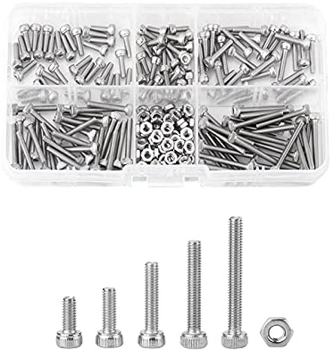 Akozon M2.5 Edelstahl SS304 Innensechskant-Kopfschrauben und Muttern Assrutment Set von 210pcs