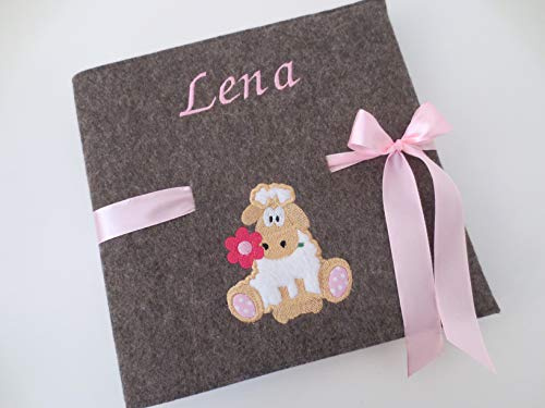Fotoalbum Kind/Baby Album Name Schaf Junge Mädchen Geburt Wollfilz 26 cm x 25 cm