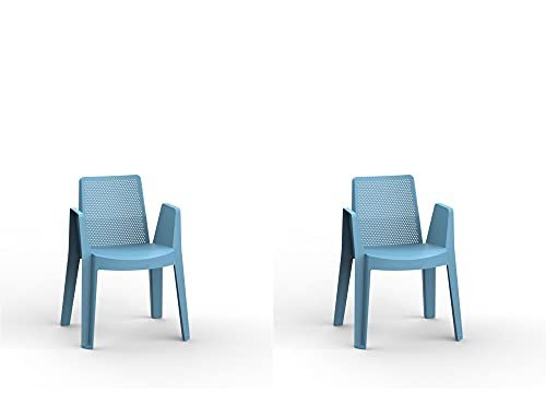 RESOL Play Set 2 chaises de Jardin avec accoudoirs, empilable | Fauteuil Design Moderne, léger et Durable, Filtre Solaire UV | pour Patio, Balcon ou terrasse, Salle à Manger extérieure - Bleu Rétro