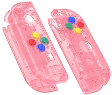 eXtremeRate NS Joycon Hülle & Tasten, DIY-Ersatz Gehäuse Case Grips Skin Shell & Knöpfe Buttons Umbau Kit für Nintendo Switch/Switch OLED Joycon Controller-Transparent Kirschrosa [KEIN Joy Con]