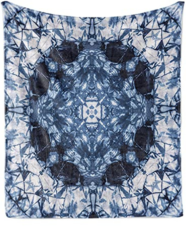 Ambesonne Psychedelic Throw Blanket, Microcosm Motif Generated with Digital Large Volume Active Rough Effect, Flannel Fleece Accent Piece Soft Couch Cover for Adults, 70 x 90, Royal Blue White