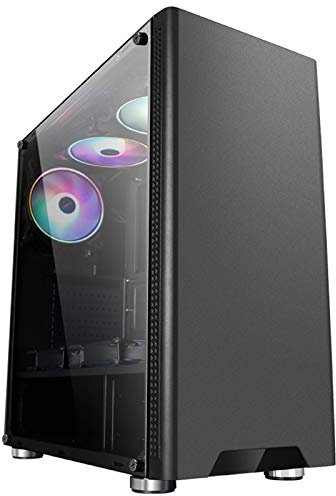 ZXCVBNAS Boîtier PC Gaming - USB3.0 Port - Verre Trempé Panneau latéral de Gestion des câbles - Tais Eau de Refroidissement Prêt - éclairage RGB intégré - Noir