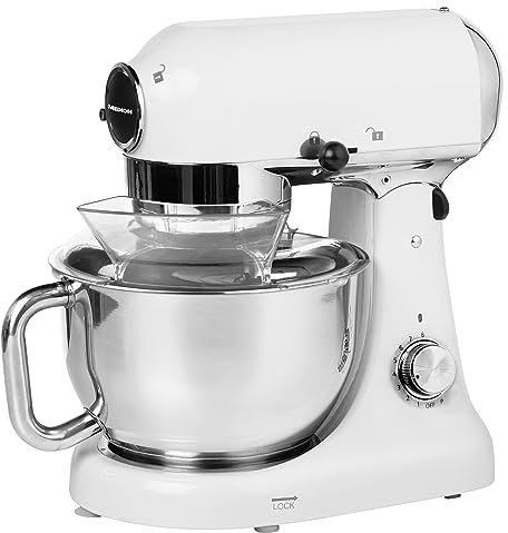 MEDION Premium Küchenmaschine (1000 Watt, Mischen, Kneten, Rühren, 8 Geschwindigkeitsstufen, Edelstahl Rührschüssel, MD16480) weiß