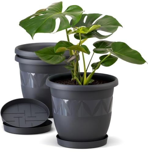 Plastard Blumentopf 3er Set Ø35 cm mit Untersetzer Anthrazit – Pflanzkübel | Witterungs- UV- & frostbeständig, inkl. 27 cm Untersetzer, ideal für Garten, Balkon & Innenbereiche, Deko Pflanztopf 16 Liter