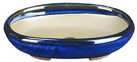 Geosism & Nature Japanische Bonsaischale Morrisan oval aus blau glasiertem Steinzeug 9,5x7x2 cm - B02-8-10B
