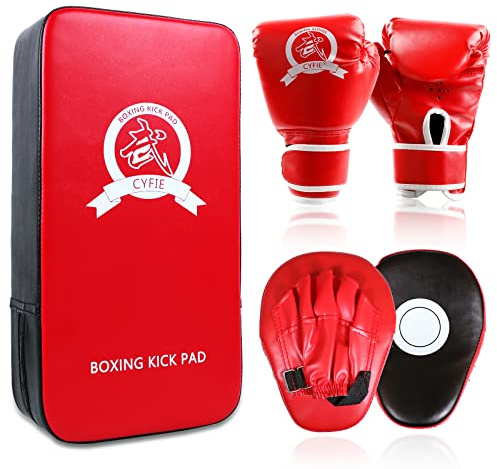 CYFIE Boxing Equipment Kids, Kicking Shields Pads Training Gloves Punching Mitts for Karate, Muay Thai, Taekwondo, Martial Arts Home Gym Workout, Karate Kick Pads for Toddler, Youth, Women (Red)