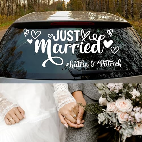 GRAZDesign Autoaufkleber Hochzeit personalisiert mit Namen, Auto-Aufkleber Just Married, weiß 70x28cm