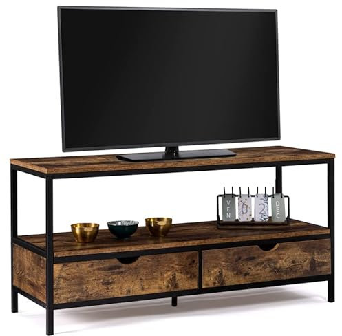 IDMarket - Meuble TV 113 cm Dayton 2 tiroirs Bois Effet Vieilli Design Industriel