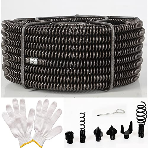iMeshbean Drain Cleaning Cable 45 Feet x 5/8 Inch Hollow Core Cable Sewer Cable Drain Auger Cable Cleaner Snake Clog Pipe Drain Cleaning Cable Sewer Drain Auger Snake Pipe