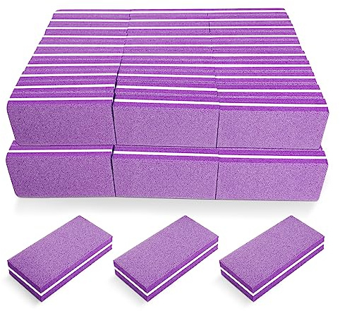Pulidores de uñas (paquete de 60), lima de uñas acrílicas y naturales, grano 100/180, bloques de pulido a granel para uñas profesionales, color morado