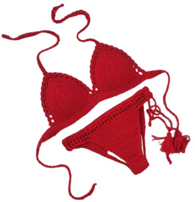VRTTAA Costumi da Bagno Lavorati A Mano Casual Costumi da Bagno Estivi Push-Up all'Uncinetto Costume da Bagno A Due Pezzi Costumi da Bagno Sexy con Scollo A V alla Moda Senza Schienale