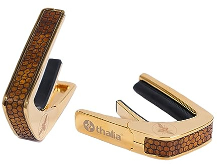 Thalia Premium Series Kapodaster mit Gold-Finish und Curly Hawaiian Koa Honeycomb Einlage