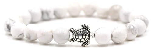 Bishilin Herren Armbänder Perlen, Perlenarmband Chakra 8MM Naturstein mit Schildkröte Charms Armbänder Personalisiert 19CM