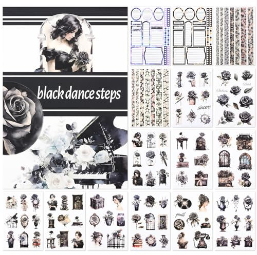 NOTIONSLAND 20 Blatt Scrapbook Stickers Book, 100+ Journaling Aufkleber für Scrapbooking Supplies, PET Ästhetische Vintage Aufkleber für Scrapbooking