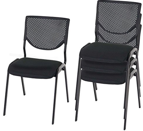Mendler 4er-Set Besucherstuhl T401-AM - Sitz schwarz, Füße schwarz | Konferenzstuhl, stapelbar, Stoff/Textil