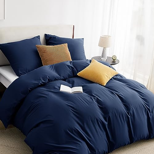 BEDSURE Bettwäsche 200x220 3teilig Mikrofaser - Marineblau, 80x80 Kissen | Kontrast-Design Wendebettwäsche mit Reißverschluss, Oeko-TEX zertifiziert, einfache Montage, für Zuhause & Hotel