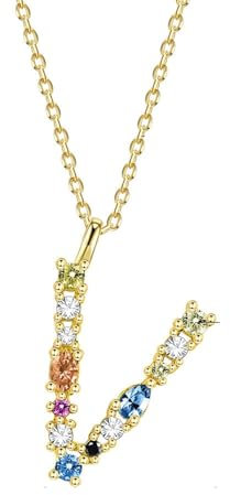 Aotiwe Freundschaftskette Gold, Kette Damen Collier Buchstabe V Halskette Damen mit Bunt Rundschliff Zirkonia 925 Silber
