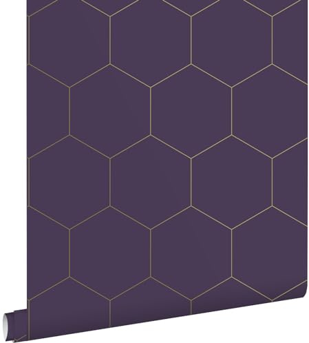 papier peint hexagone violet foncé et or 53 cm x 10.05 m - ESTAhome