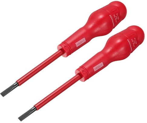 QUARKZMAN 2Pcs 1000V Tournevis Électrique Magnétique Isolé à Fente 6mm x 100mm CR-V Tournevis à Tête Plate pour Électriciens, Rouge