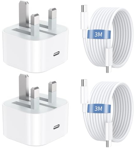 iPhone 16 Charger, 2 Pack 20W USB C Charger Plug with 3M Fast Charge Cable | Type-C Fast Charge Compatible with iPhone 16/16e/16 Plus/16 Pro/16 Pro Max/15, iPad Pro/Air/Mini UK USBC Power Adapter
