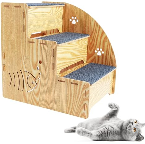 Sutowe Dog Stairs for Small Dogs 14x10x14inch 3 Step Ladder Non Slip Pet Steps with Carpeted Fabric Cats Stairs for Sofa Low Bed Couch