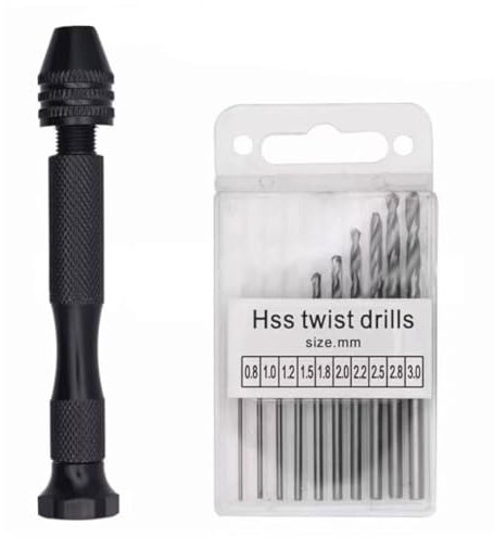 Handbohrer, Spiralbohrer Bits Set, Mini Bohrmaschine Pin Vise, Precision Handbohrer Bit mit 10 Spiralbohrer Bits (0.8-3.0mm) für DIY Drilling Model Making Jewellery Metal Wood