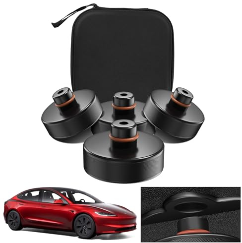 ASZSK 4 Pièces Tampon Cric Compatibles avec Model 3/Y/S/X, Bloc en Caoutchouc avec Boîte de Rangement, Protection pour Batterie et Châssis Tesla, Accessoires