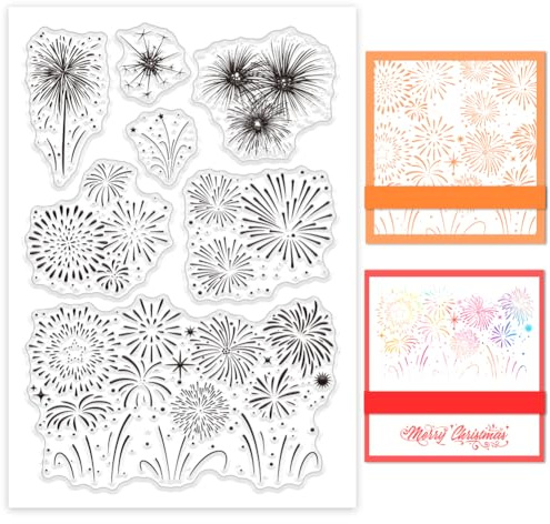 GLOBLELAND Feuerwerk Transparente Stempel für Scrapbooking Festliche Feierlichkeiten Klare Stamps Hintergrund Silikonstempel Für Kartengestaltung DIY Prägung Journaling