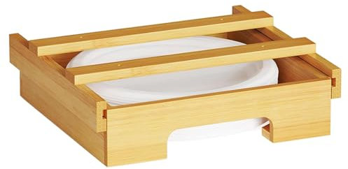 Lainiaoly Distributeur D'Assiettes en Papier sous Armoire, Organiseur De Vaisselle De Cuisine Jetable, Tiroir De Comptoir, Gouttor Distributeur D'assiettes en Papier sous Armoire, Couleur du Bois