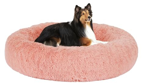 HMTOPE Ortopedisk hundsäng, rund hundkudde, hundsoffa, kattsäng, munk, mysig hundkorg, tvättbar, 80 cm Ø, rosa