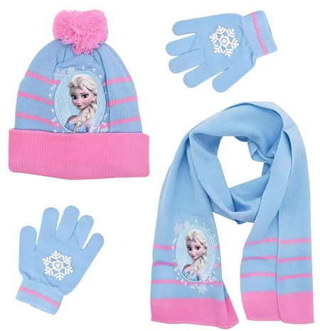 Kinder Wintermütze Schal und Handschuh Set, Blau Cartoon-Drucke Winter Herbst Frühling Schal Strickmütze Handschuhe Kombiset, Warme Wintermütze Häkeln Schal Handschuhe Geschenke für Mädchen 3-8 Jahre