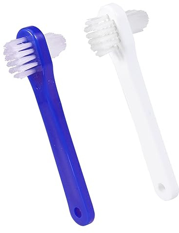 Prothesenbürste 4 Stück Doppelseitig aus Kunststoff und Nylon | Großer Bürstenkopf, Kleiner Abgeschrägter Bürstenkopf, Langer Rutschfester Griff, Nylonborsten für Zuhause und Unterwegs