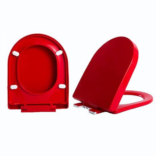 Giural Farbe Toilettendeckel D-Form, Klodeckel Abnehmbar WC Sitz, Klodeckel Mit Absenkautomatik, Toilettensitz, WC Deckel, Toilettenbrille Klobrille, D-Form,Rot