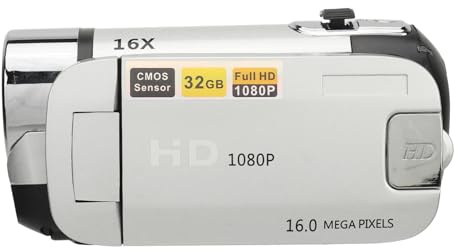 Cámara Digital HD 1080P 16MP Videocámara con Pantalla Giratoria de 2,4 Pulgadas Grabadora con Zoom 16X Luz de Relleno (Silver)