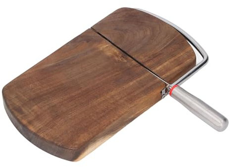 Qcwwy Wooden Cheese Cutting Board with Wire Cutter, Multipurpose Cheese Cutter Stainless Steel Cheese Slicers Acacia Wood Cheese Slicers Board with Blade for Block Cheese, Butter