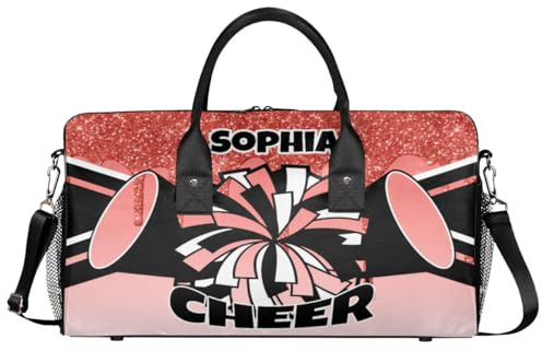 Mintoprints Personalisierte Cheerleader-Tasche für Cheerleader, Sporttasche, Reisetasche, Reisetasche, Wochenendtasche, Hellroter Glitzer, 17.4x8.3x9.5, Cheerleading