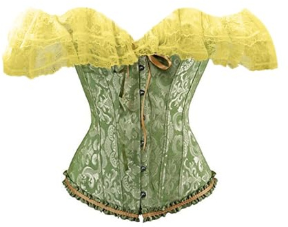 Edhomenn Women's Lace Corset Waist Shaping Slim Fishbone Bandage Drawstrings Lingerie Cincher Y2k Sexy Floral Wedding Party Bustier (16 Green, S)