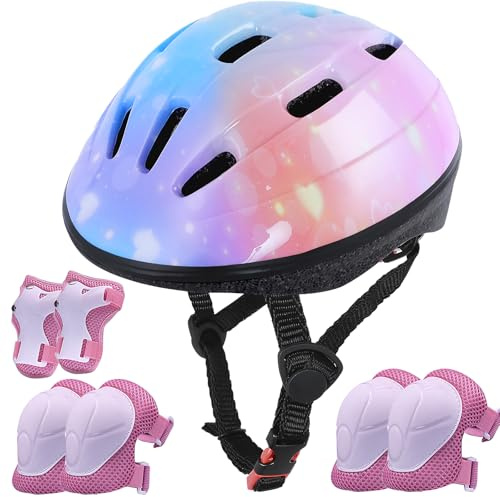 Lamsion Kids Helmet for Ages 3-8 Kids Toddler Boys Girls,Toddler Helmet with Knee Pads Eblow Pads Guards,Girls Bike Helmets for Skatings Skateboarding Bike Riding Scooter Roller Skate