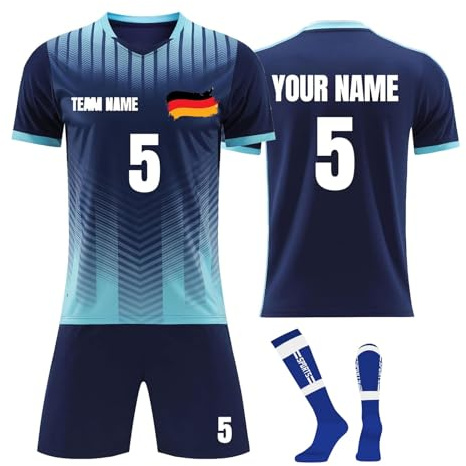 Generisch Customisable Trikot mit Namen & Nummer & Team & Logo Fußball Trikots Shorts 3 Teiliges Set für Kinder/Erwachsene Fussball Jersey Trainingsanzug