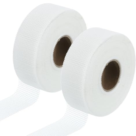 sourcing map 2 Roll Drywall Joint Tape, 2 x 246Ft Self-Adhesive Fiberglass Cement Board Mesh Tape, Crack Patch Fabric for Wall Sheetrock Ceiling Crack Repairing Strengthening, White