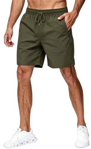 NLAND Sportshorts för män, snabbtorkande sportshorts med fickor sommar strand korta byxor