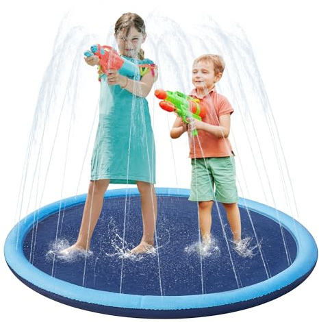 Yaheetech Sprinkler Wasser Spielmatte 150cm, Verdickte Splash Pad, Wasserspielzeug Sprinklerauflage für Kinder, Anti-Rutsch, Einstellbare Wasserhöhe, 4 Flicken, Wassersprinkler Pad für Sommer Garten