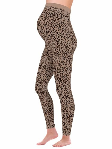 Hjärtmor mammaleggings Leo – gravidleggings med mönster – leopard – hög midja – 1950, Lejon beige, L-XL